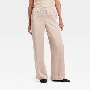Elegant Cream A New Day Mid-Rise Satin Pull-On Pants NWT